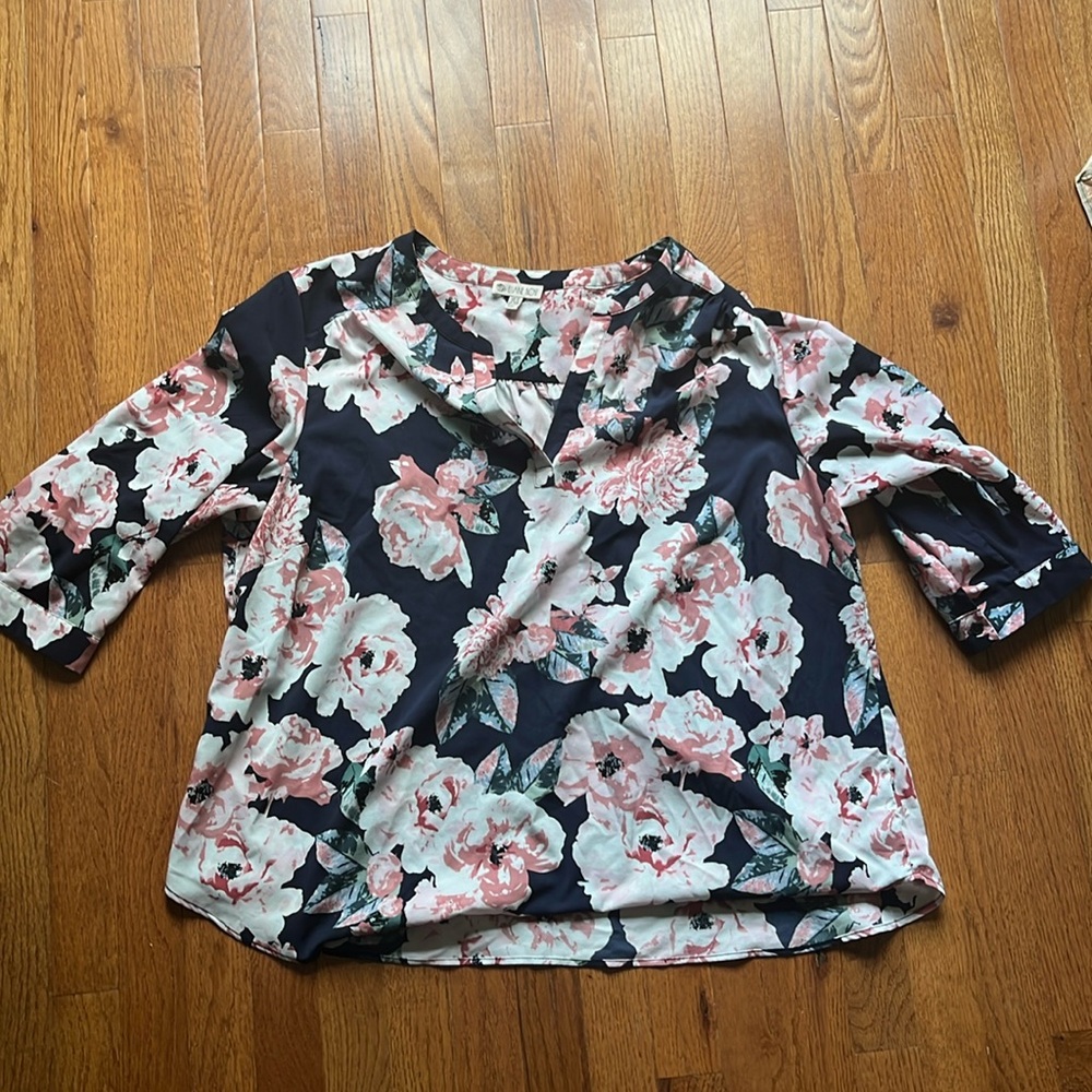 Navy and Pink Floral Blouse